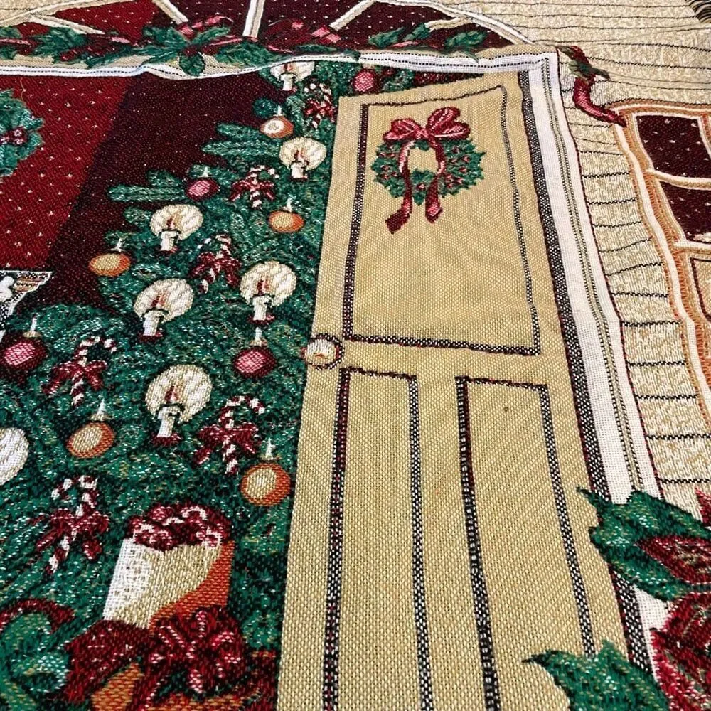 Home For Christmas Throw Blanket 44”x54” Afghan Tapestry Holiday Tree Stocking